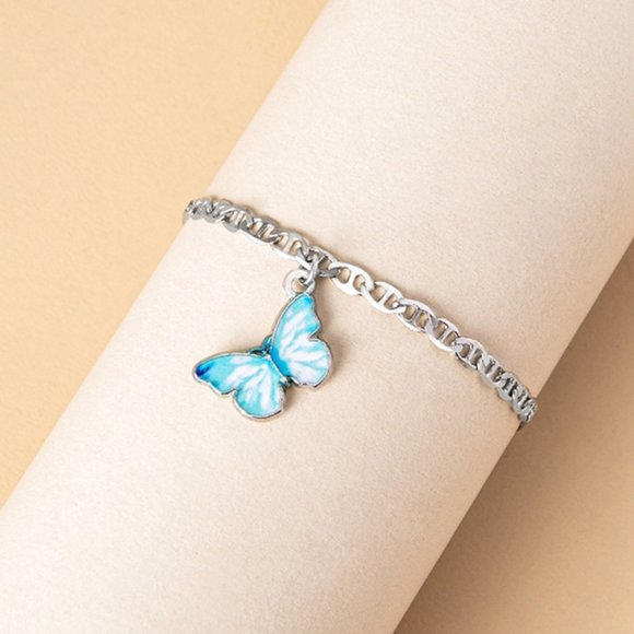 Butterfly Blue with Silver Ankle Bracelet - Picture 5 of 7